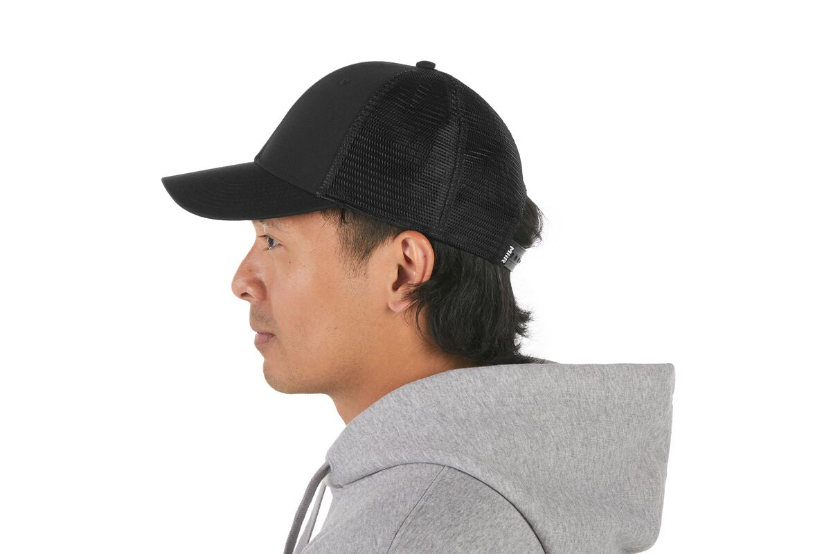 recycled-poly-low-profile-trucker-hat-c4 WebPDP-HAT002002_Recycled_Poly_Low_Profile_Trucker_Hat_Black_Studio_Harper_Studios_0723_Back__HAT002002OS.jpg