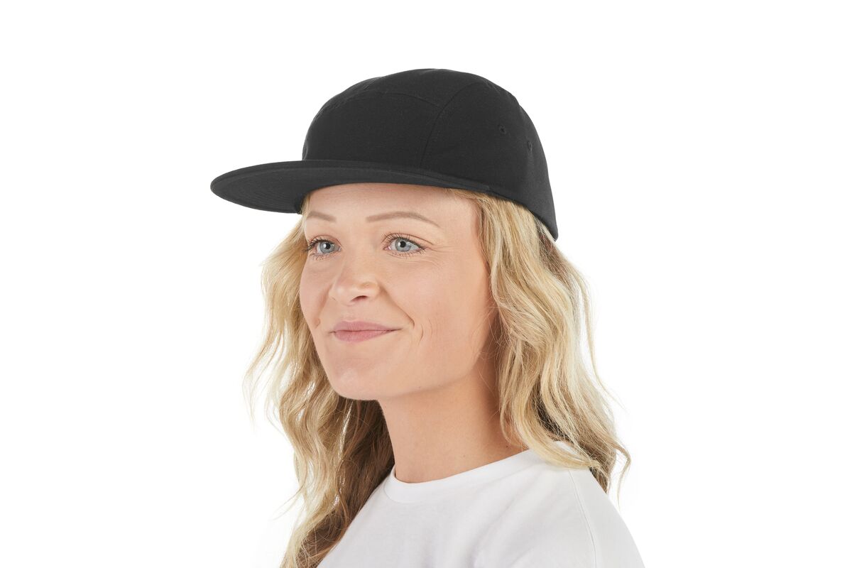 recycled-poly-flat-brim-5-panel-hat-h3 WebPDP-HAT003002_Recycled_Poly_Flat_Brim_5Panel_Hat_Black_Studio_Harper_Studios_0723_Front_2__HAT003002OS.jpg