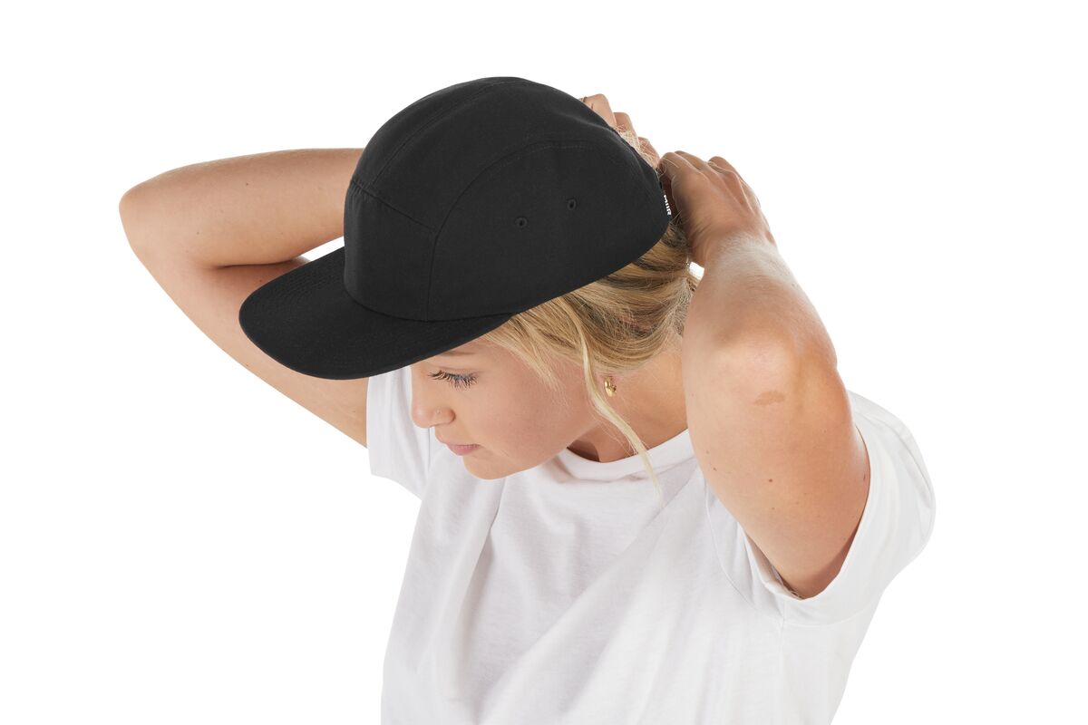 recycled-poly-flat-brim-5-panel-hat-h3 WebPDP-HAT003002_Recycled_Poly_Flat_Brim_5Panel_Hat_Black_Studio_Harper_Studios_0723_Side_4__HAT003002OS.jpg